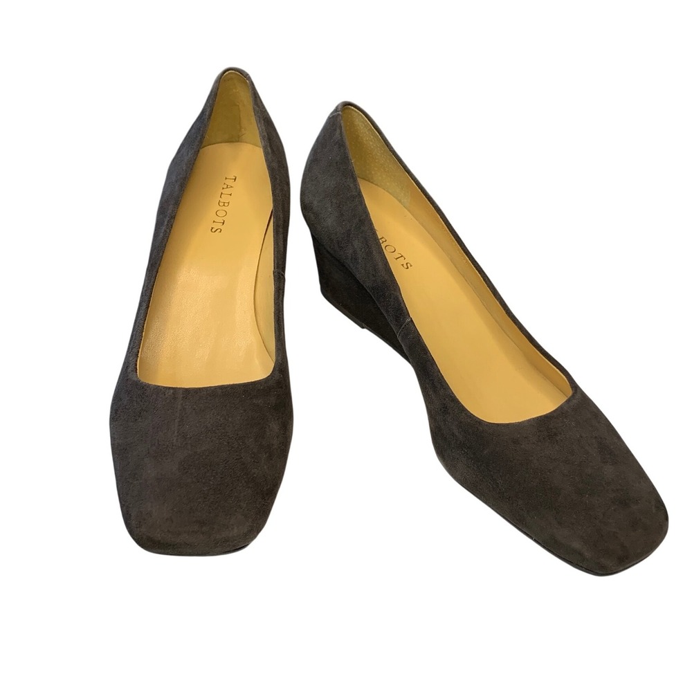 Talbots Luca2-M/F Coffee Bean Suede Platform Wedge Shoes Square Toe Heels 9.5
